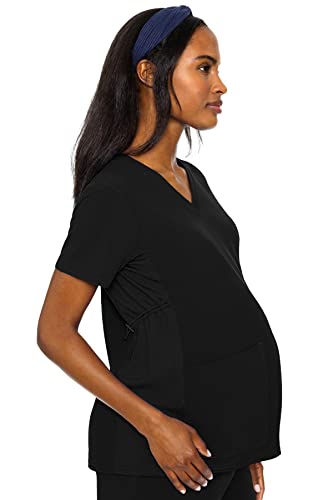 Med Couture Women's Maternity V-Neck Scrub Top, Black, Medium