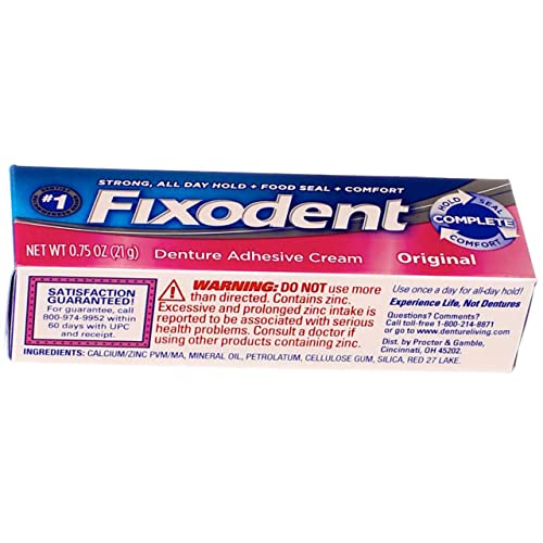 Fixodent Denture Adhesive Cream Original, Multi, 0.75 Oz, Pack of 4