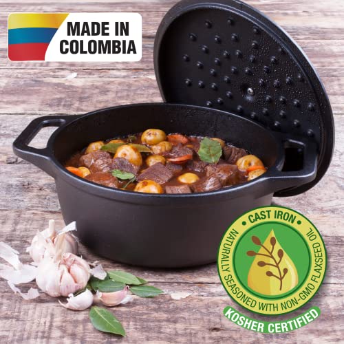 Victoria 4-Quart Cast-Iron Dutch Oven with Lid and Dual Loop Handles, Seasoned with Flaxseed Oil, Made in Colombia