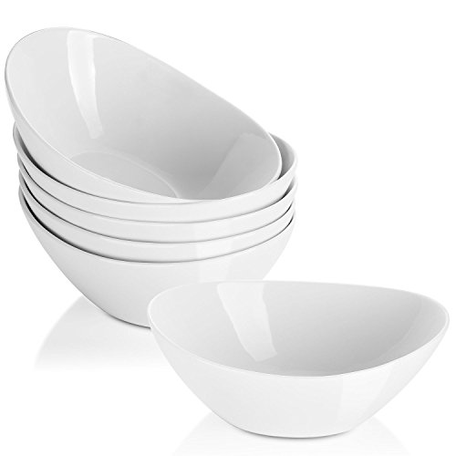 LIFVER Dessert Bowls, 16 Ounce Serving Bowls for Side Salad, Soup, Cereal, Ice Cream, 7 inch Porcelain White Bowls Set, Dishwasher & Microwave Safe Kitchen Bowls, Set of 6