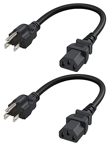 CableCreation [2-Pack 1 Feet 18 AWG Universal Power Cord for NEMA 5-15P to IEC320C13 Cable, 0.3M / Black