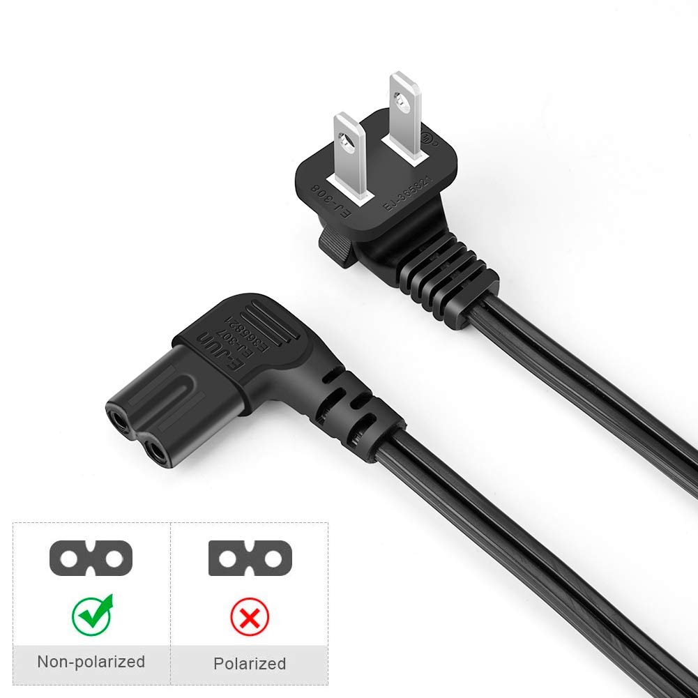 CableCreation 6 Feet 18 AWG Angled 2-Slot Non-Polarized Angle Power Cord (IEC320 C7 to Nema 1-15P), 1.8M / Black