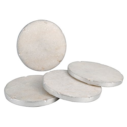 Thirstystone Old Hollywood Round White Marble Coasters, All Natural Marble, Non-Slip Cork Backing, Drink Absorbent & Protects Table, Set of 4