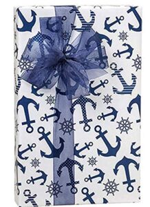 blue nautical anchor sailor beach all occasion gift wrap wrapping paper large 10ft folded sheet w. gift tags
