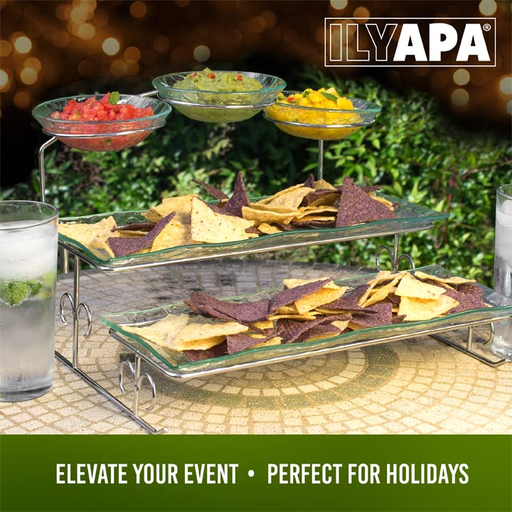 Ilyapa 3 Tier Server Stand with Trays & Bowls - Tiered Serving Platter - Perfect for Cake, Dessert, Shrimp, Appetizers & More