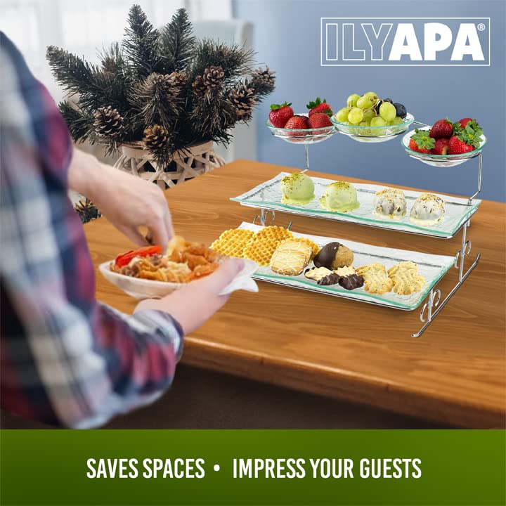 Ilyapa 3 Tier Server Stand with Trays & Bowls - Tiered Serving Platter - Perfect for Cake, Dessert, Shrimp, Appetizers & More