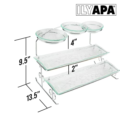 Ilyapa 3 Tier Server Stand with Trays & Bowls - Tiered Serving Platter - Perfect for Cake, Dessert, Shrimp, Appetizers & More