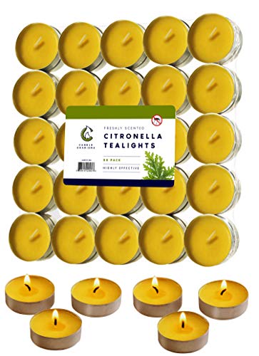 50 Citronella Oil Scented Tea Light Candles Indoor/Outdoor Up to 4 Hours Burn Time - 50 Pack