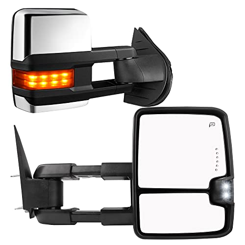 YITAMOTOR Towing Mirrors Compatible with 2003-2006 Chevy Silverado GMC Sierra (07 Classic Models), 03-06 Tahoe Suburban Avalanche Escalade Power Heated LED Arrow Turn Signals Lights Chrome