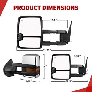 YITAMOTOR Towing Mirrors Compatible with 2003-2006 Chevy Silverado GMC Sierra (07 Classic Models), 03-06 Tahoe Suburban Avalanche Escalade Power Heated LED Arrow Turn Signals Lights Chrome