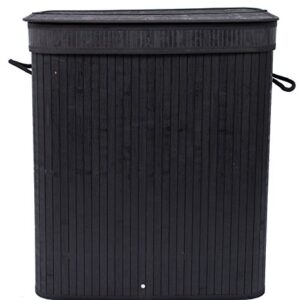 BIRDROCK HOME Double Laundry Hamper with Lid and Cloth Liner - Bamboo - Black - Easily Transport Laundry Basket - 2 Section Collapsible Hamper - String Handles