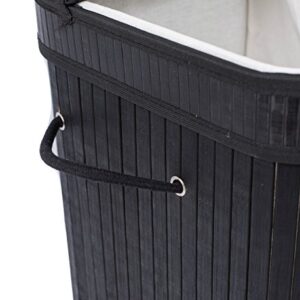 BIRDROCK HOME Double Laundry Hamper with Lid and Cloth Liner - Bamboo - Black - Easily Transport Laundry Basket - 2 Section Collapsible Hamper - String Handles