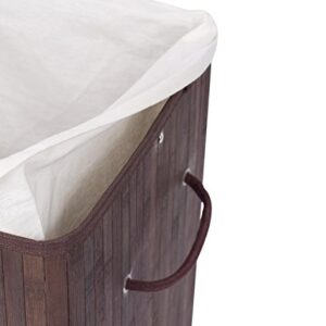 BirdRock Home Square Laundry Hamper with Lid and Cloth Liner - Bamboo - Espresso - Easily Transport Laundry Basket - Collapsible Hamper - String Handles