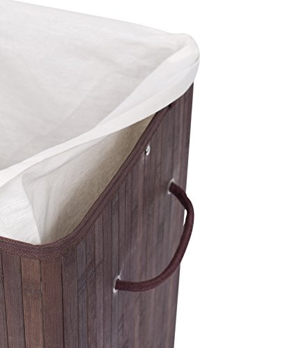 BirdRock Home Square Laundry Hamper with Lid and Cloth Liner - Bamboo - Espresso - Easily Transport Laundry Basket - Collapsible Hamper - String Handles