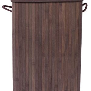 BirdRock Home Square Laundry Hamper with Lid and Cloth Liner - Bamboo - Espresso - Easily Transport Laundry Basket - Collapsible Hamper - String Handles