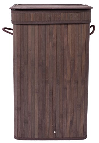 BirdRock Home Square Laundry Hamper with Lid and Cloth Liner - Bamboo - Espresso - Easily Transport Laundry Basket - Collapsible Hamper - String Handles