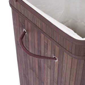 BirdRock Home Square Laundry Hamper with Lid and Cloth Liner - Bamboo - Espresso - Easily Transport Laundry Basket - Collapsible Hamper - String Handles