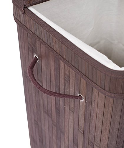 BirdRock Home Square Laundry Hamper with Lid and Cloth Liner - Bamboo - Espresso - Easily Transport Laundry Basket - Collapsible Hamper - String Handles