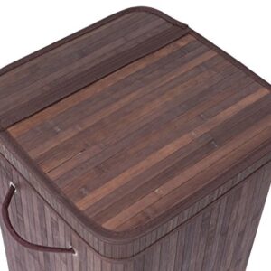 BirdRock Home Square Laundry Hamper with Lid and Cloth Liner - Bamboo - Espresso - Easily Transport Laundry Basket - Collapsible Hamper - String Handles