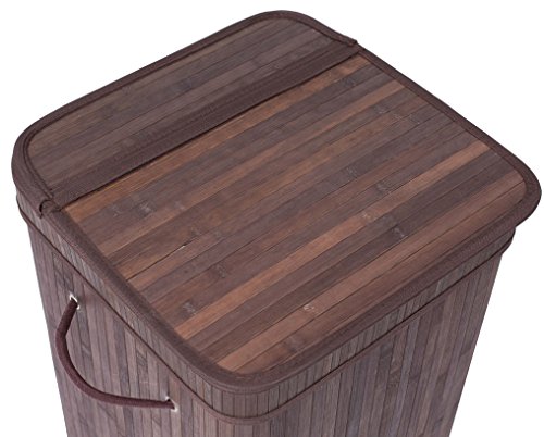 BirdRock Home Square Laundry Hamper with Lid and Cloth Liner - Bamboo - Espresso - Easily Transport Laundry Basket - Collapsible Hamper - String Handles