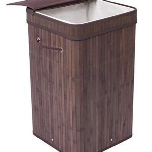 BirdRock Home Square Laundry Hamper with Lid and Cloth Liner - Bamboo - Espresso - Easily Transport Laundry Basket - Collapsible Hamper - String Handles