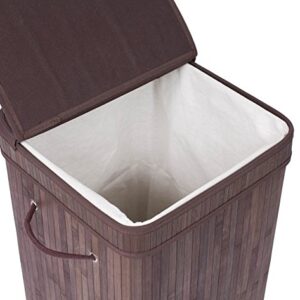 BirdRock Home Square Laundry Hamper with Lid and Cloth Liner - Bamboo - Espresso - Easily Transport Laundry Basket - Collapsible Hamper - String Handles