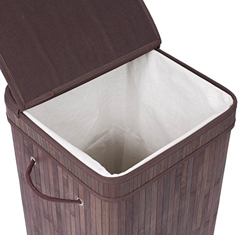 BirdRock Home Square Laundry Hamper with Lid and Cloth Liner - Bamboo - Espresso - Easily Transport Laundry Basket - Collapsible Hamper - String Handles