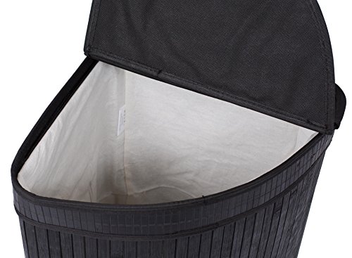 BirdRock Home Corner Laundry Hamper with Lid and Cloth Liner - Bamboo - Black - Easily Transport Laundry Basket - Collapsible Hamper - String Handles