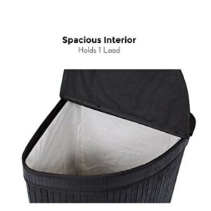 BirdRock Home Corner Laundry Hamper with Lid and Cloth Liner - Bamboo - Black - Easily Transport Laundry Basket - Collapsible Hamper - String Handles