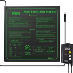 iPower Warm Hydroponic Seedling Heat Mat and Digital Thermostat Combo Set for Seed Germination, 20" x 20" & Control, Black