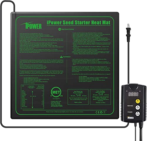 iPower Warm Hydroponic Seedling Heat Mat and Digital Thermostat Combo Set for Seed Germination, 20" x 20" & Control, Black