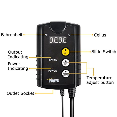 iPower Warm Hydroponic Seedling Heat Mat and Digital Thermostat Combo Set for Seed Germination, 20" x 20" & Control, Black