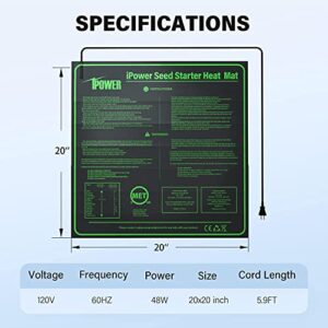 iPower Warm Hydroponic Seedling Heat Mat and Digital Thermostat Combo Set for Seed Germination, 20" x 20" & Control, Black