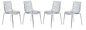 leisuremod astor water ripple design modern lucite dining side chair with metal legs, set of 4, clear