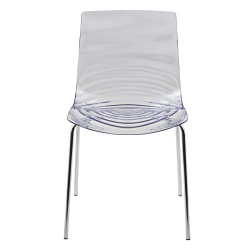 LeisureMod Astor Water Ripple Design Modern Lucite Dining Side Chair with Metal Legs, Set of 4, Clear