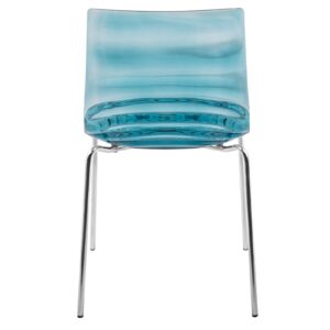 LeisureMod Astor Water Ripple Design Modern Lucite Dining Side Chair with Metal Legs, Transparent Blue