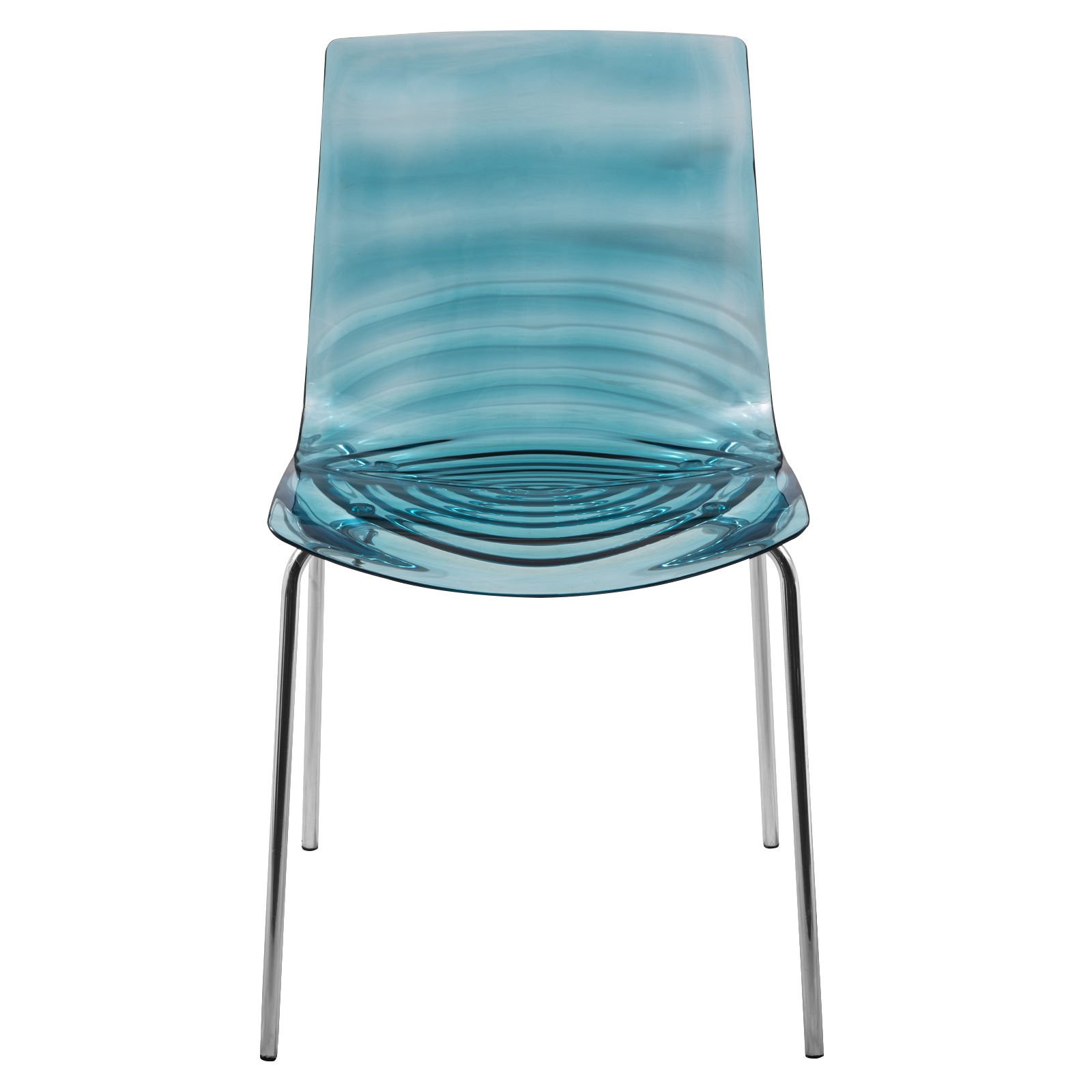 LeisureMod Astor Water Ripple Design Modern Lucite Dining Side Chair with Metal Legs, Transparent Blue