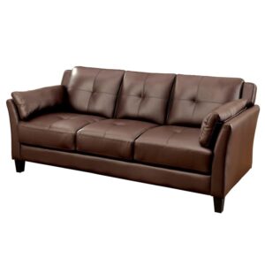 furniture of america tonia contemporary faux leather tufted sofa in brown