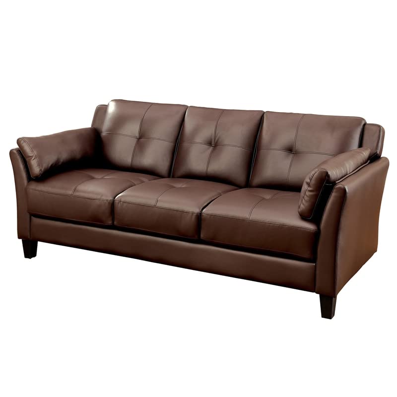 Furniture of America Tonia Contemporary Faux Leather Tufted Sofa in Brown