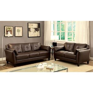 Furniture of America Tonia Contemporary Faux Leather Tufted Sofa in Brown