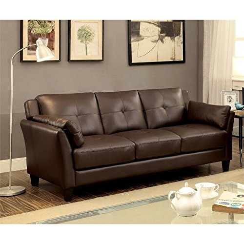 Furniture of America Tonia Contemporary Faux Leather Tufted Sofa in Brown