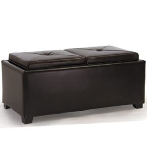 christopher knight home maxwell bonded leather double tray ottoman, brown