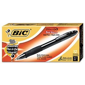 bic vlgb11bk velocity retractable ballpoint pen, black ink, 1.6mm, bold, dozen