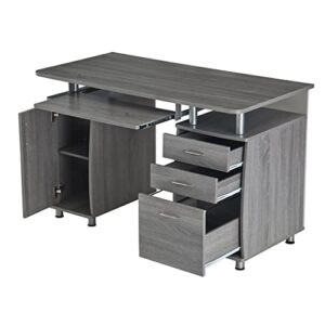 Techni Mobili Complete Workstation Table with Multiple Storage, Computer Desk with MDF Panels and PVC Laminate Veneer Surface, Grey