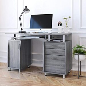 Techni Mobili Complete Workstation Table with Multiple Storage, Computer Desk with MDF Panels and PVC Laminate Veneer Surface, Grey