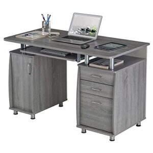 Techni Mobili Complete Workstation Table with Multiple Storage, Computer Desk with MDF Panels and PVC Laminate Veneer Surface, Grey