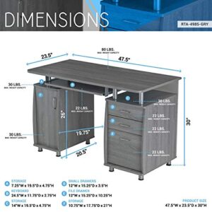 Techni Mobili Complete Workstation Table with Multiple Storage, Computer Desk with MDF Panels and PVC Laminate Veneer Surface, Grey