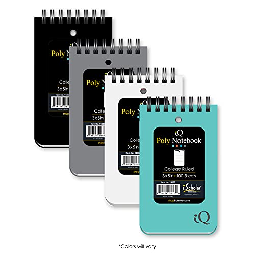 iScholar Double Wire Poly Memo Book, 3 x 5", Top Open, Color will Vary (94350)
