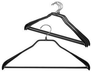 mawa by reston lloyd bodyform series non-slip space-saving clothes hanger with bar for pants, 16-1/2", style 42/ls, set of 5, black