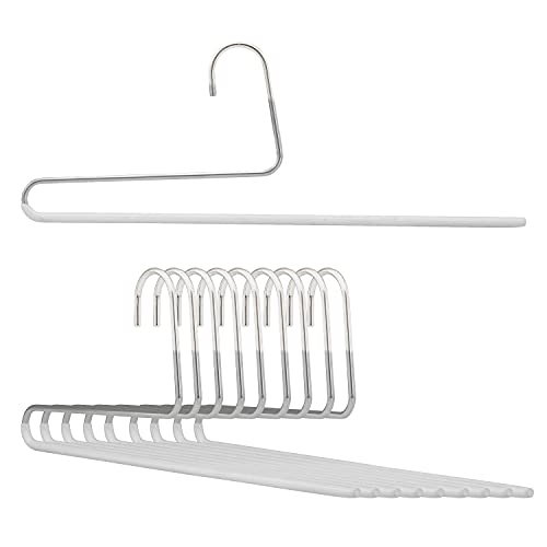 Mawa by Reston Lloyd Reverse Hook Trouser Series Non-Slip Space-Saving Clothes Hanger with Single Rod for Pants, Style KH/35U, Set of 10, White